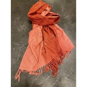 100% Silk Ombre Embroidered Pashmina Scarf Wrap Shawl 64" x 26" w 3" Fringe